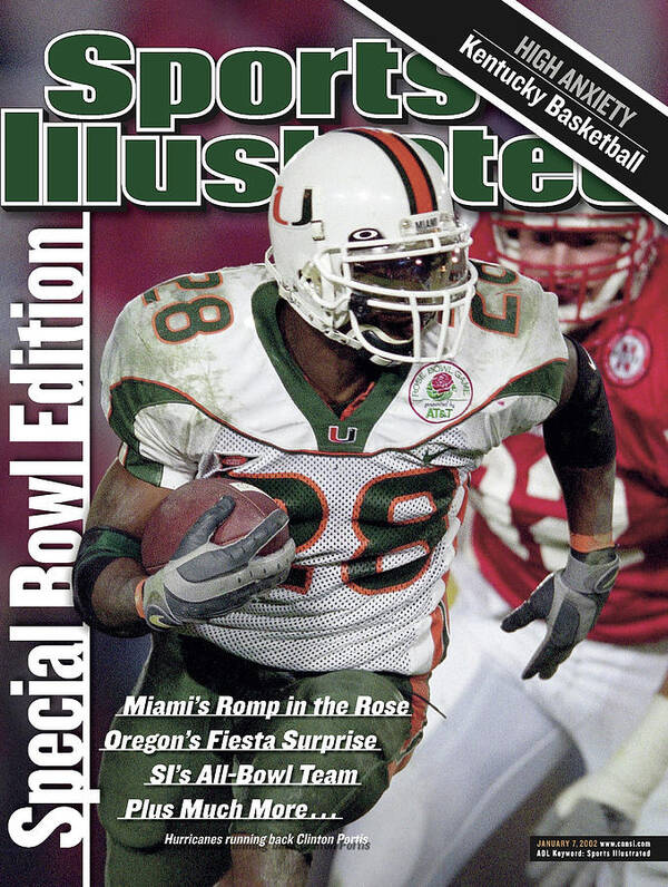 Magazine Cover Poster featuring the photograph University Of Miami Clinton Portis, 2002 Rose Bowl Sports Illustrated Cover by Sports Illustrated
