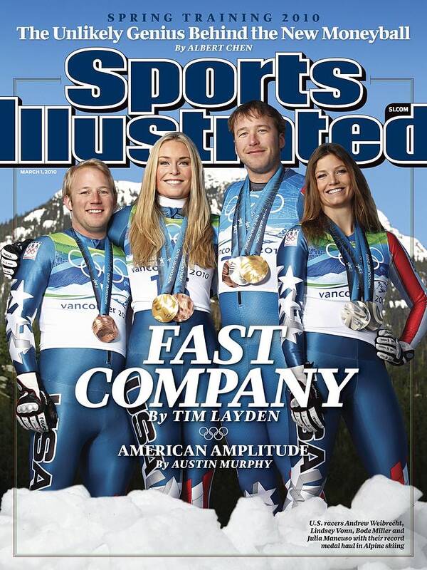 Skiing Poster featuring the photograph Us Alpine Skiing Medalists, 2010 Winter Olympics Sports Illustrated Cover by Sports Illustrated