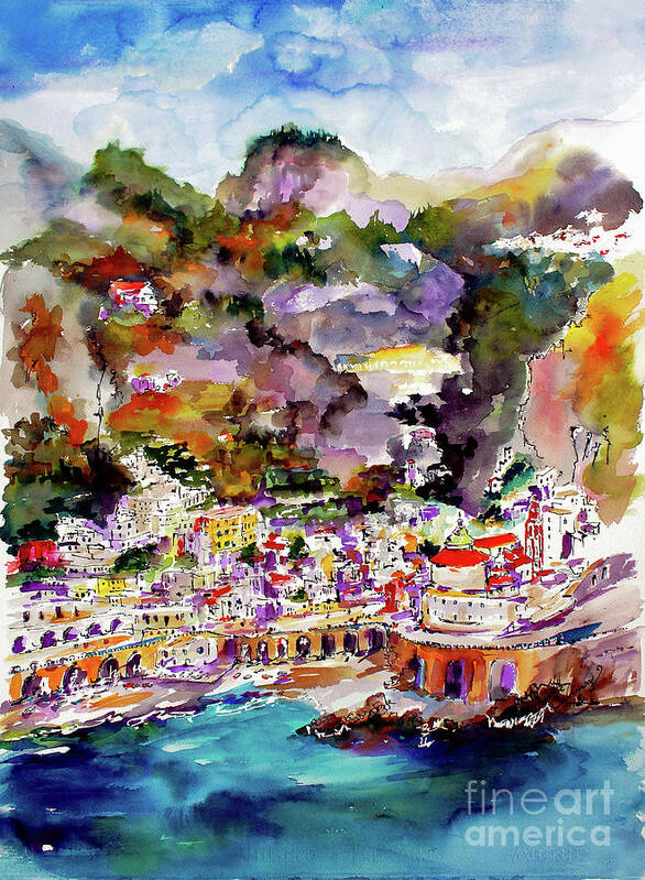 Italy Poster featuring the painting Atrani Italy Amalfi Coast Travel Europe by Ginette Callaway