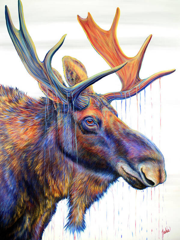 Moose Poster featuring the painting Grand Prismatic Moose by Teshia Art