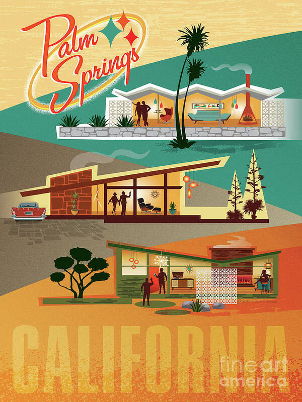 Mid-century Poster featuring the digital art Palm Springs CA - Mid Century Modern Houses by Diane Dempsey