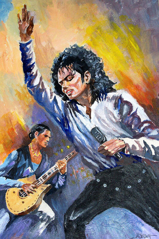 Male Figure Poster featuring the painting Michael Jacksn in concert by Al Brown