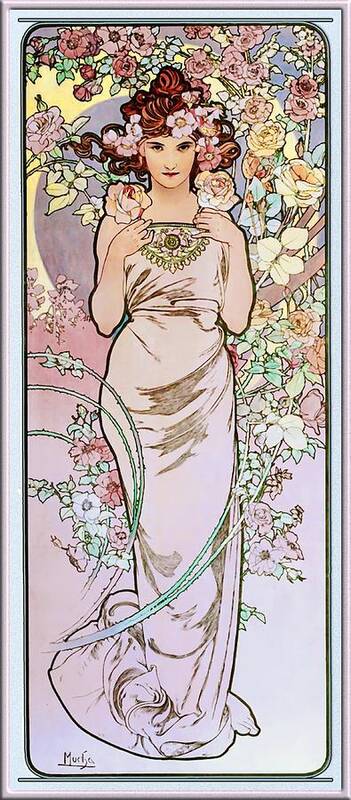 Rose Poster featuring the painting Rose by Alphonse Mucha by Rolando Burbon