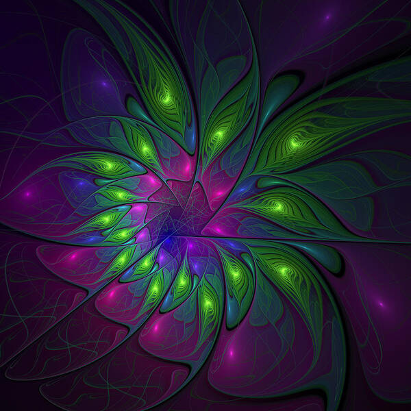 Abstract Poster featuring the digital art Fluorescent Fractal Art by Gabiw Art