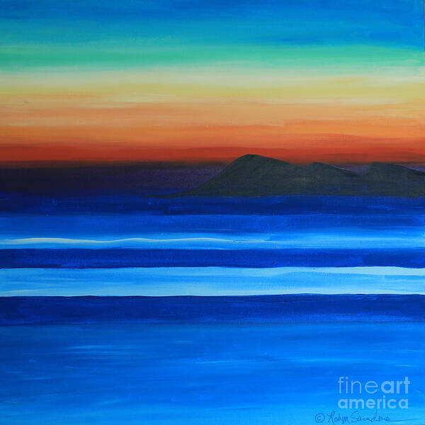 Mountains Poster featuring the painting Sunset at Sea of Island on Left by Robyn Saunders