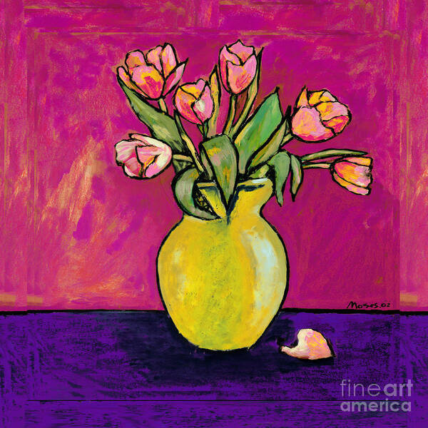  Poster featuring the painting Parrot Tulips In A Yellow Vase by Dale Moses