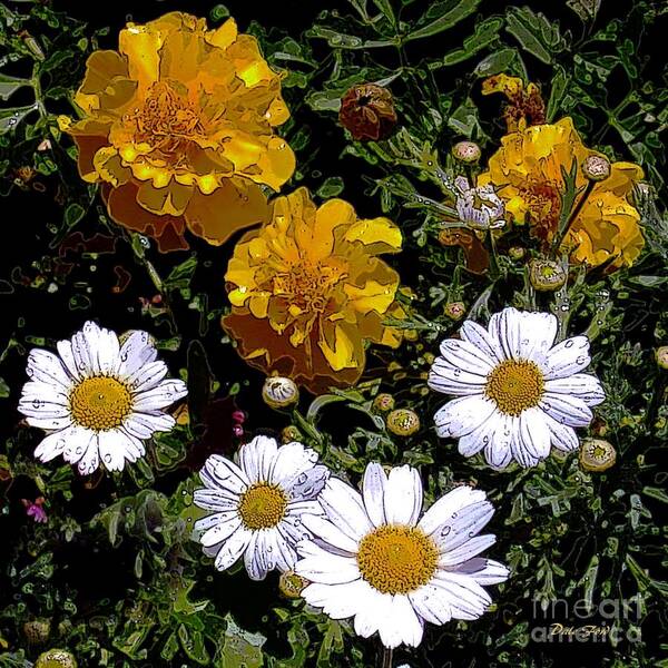 Flowers Poster featuring the digital art Daisies and Marigolds #1 by Dale  Ford