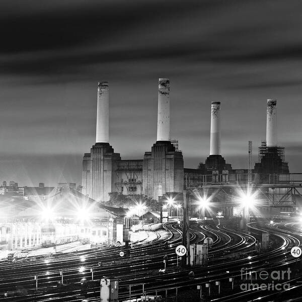 Architectural Poster featuring the photograph Battersea Power Station at Night. by David Bleeker