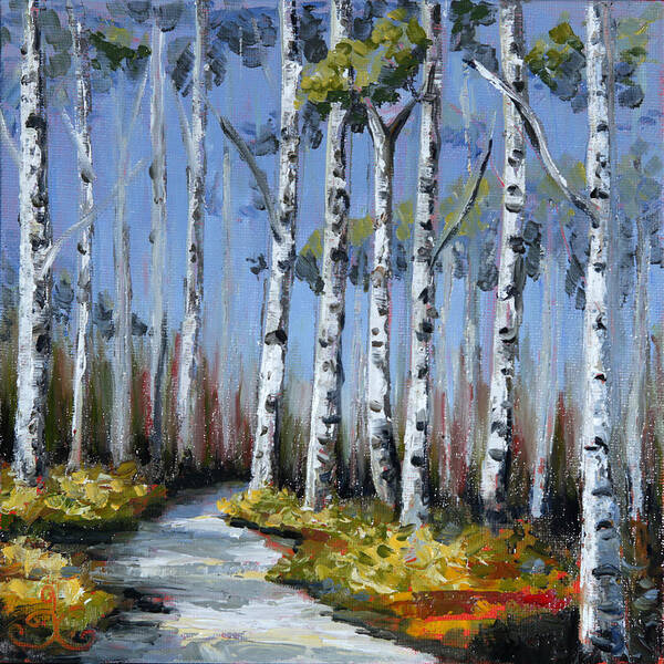 Birch Trees Poster featuring the painting Birch Tree Path by Trina Teele