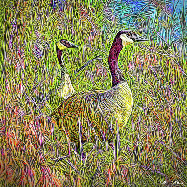 Joelbrucewallach Poster featuring the digital art Geese Of The Blue Pond by Joel Bruce Wallach
