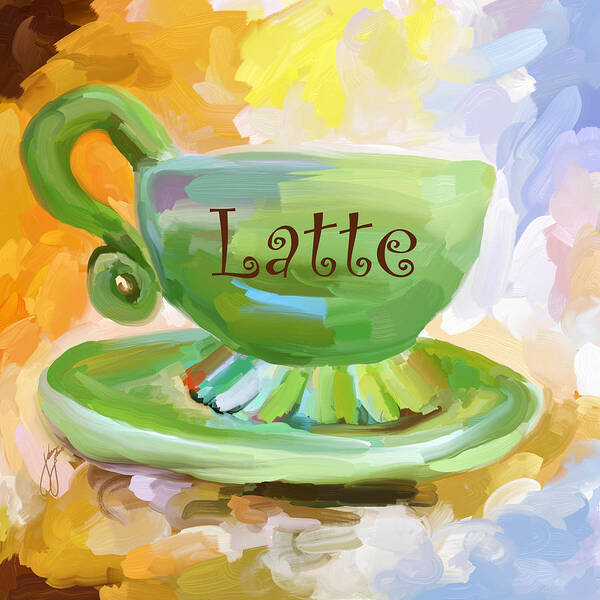 Coffee Poster featuring the painting Latte Coffee Cup by Jai Johnson