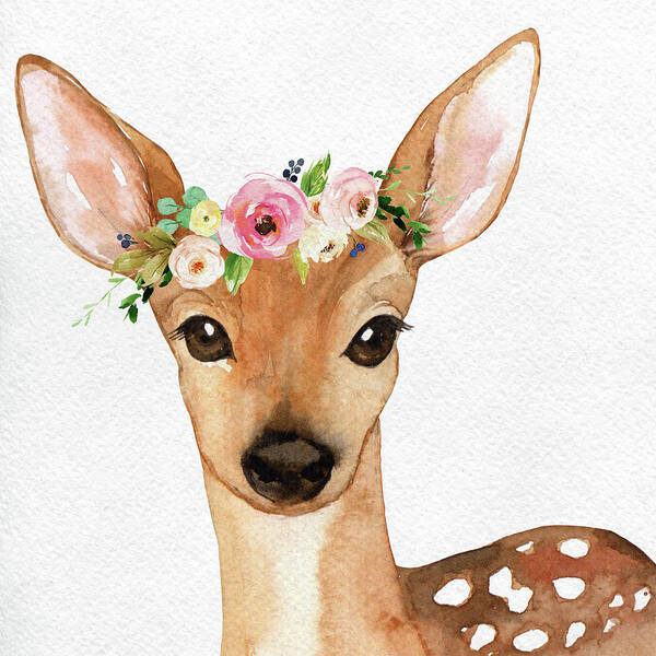 Deer Poster featuring the digital art Boho Deer Watercolor Floral Woodland by Pink Forest Cafe