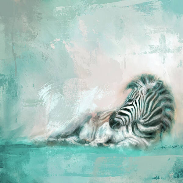 Colorful Poster featuring the painting Zebra At Rest Coastal Colors by Jai Johnson