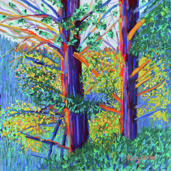 Impressionistic Trees Poster featuring the painting Glad for Sun After Weeks of Rain by Polly Castor