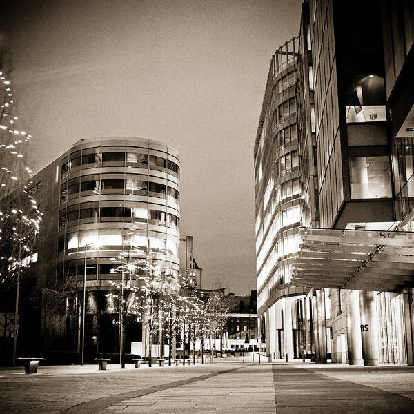 B&w Poster featuring the photograph Spinningfields at night by Neil Alexander Photography