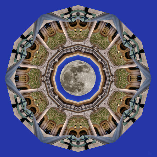 Uw Madison Poster featuring the photograph UW Madison Union Mandala Kaleidoscope view with full moon by Peter Herman