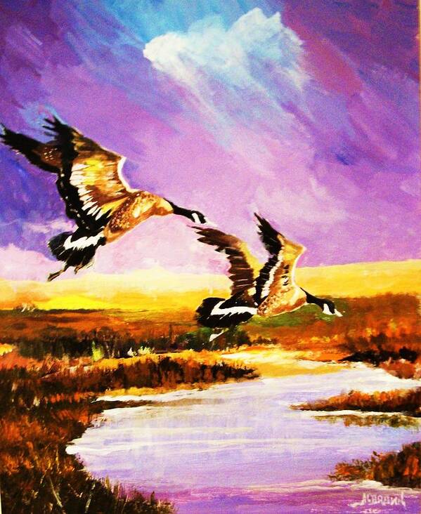 Geese Poster featuring the painting Incoming Geese by Al Brown