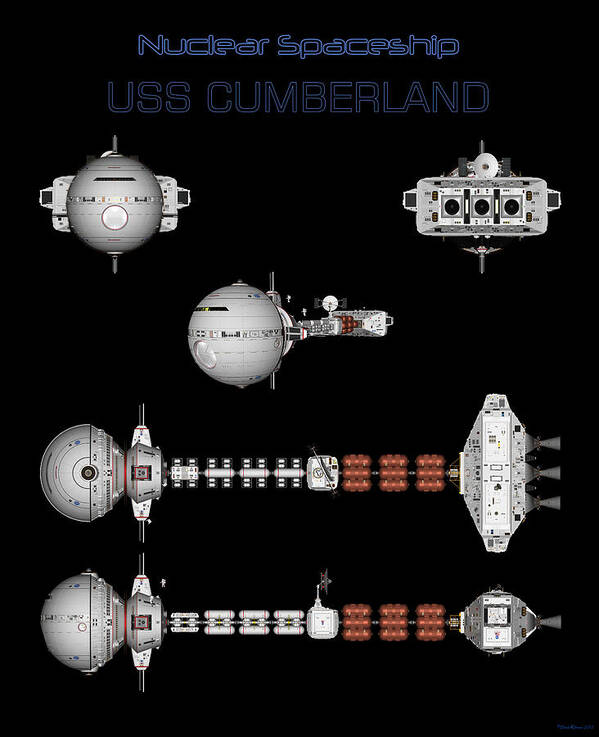 Spaceship Poster featuring the digital art 5 views of the USS CUMBERLAND by David Robinson