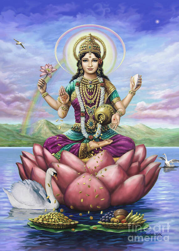 Lakshmi Poster featuring the painting Lakshmi Goddess of Fortune by Vishnu Das