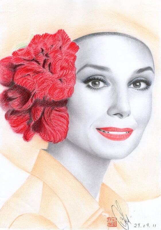 Greeting Cards Poster featuring the drawing Audrey Hepburn #1 by Eliza Lo