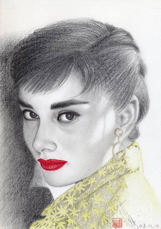 Greeting Cards Poster featuring the drawing Audrey Hepburn #2 by Eliza Lo