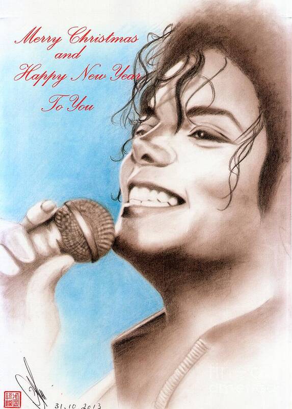 Greeting Cards Poster featuring the drawing Michael Jackson Christmas Card 2016 - 005 by Eliza Lo