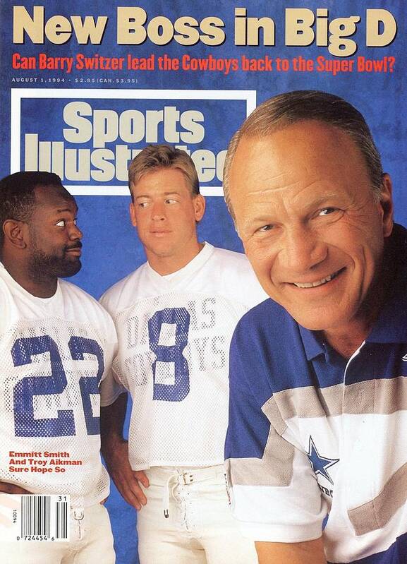Magazine Cover Poster featuring the photograph Dallas Cowboys Coach Barry Switzer, Qb Troy Aikman, And Sports Illustrated Cover by Sports Illustrated