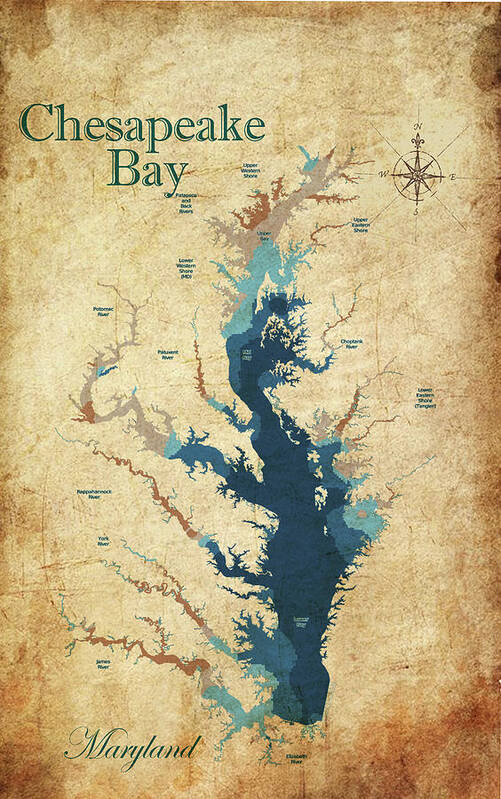 Lake Poster featuring the digital art Vintage Chesapeake Bay by Greg Sharpe