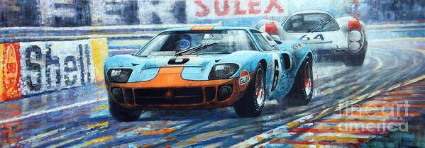 Paintings Poster featuring the painting 1969 Le Mans 24 Ford GT 40 Ickx Oliver Winner by Yuriy Shevchuk