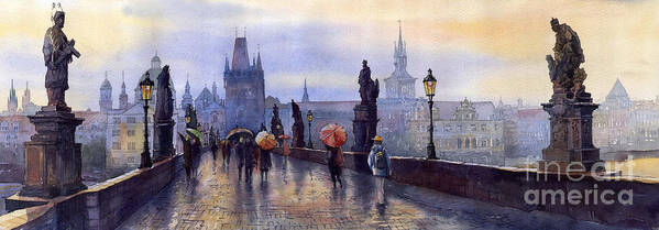 Cityscape Poster featuring the painting Prague Charles Bridge by Yuriy Shevchuk