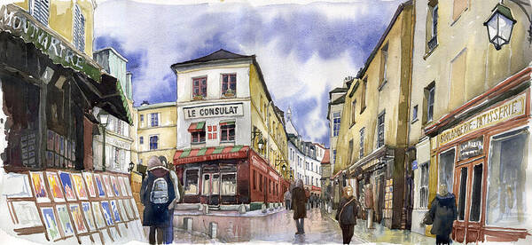 Watercolour Poster featuring the painting Paris Montmartre by Yuriy Shevchuk