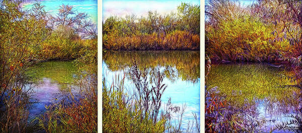 Joelbrucewallach Poster featuring the digital art Deep Lake Reflections - Triptych by Joel Bruce Wallach