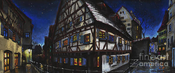 Pastel Poster featuring the painting Germany Ulm Fischer Viertel Schwor-Haus by Yuriy Shevchuk