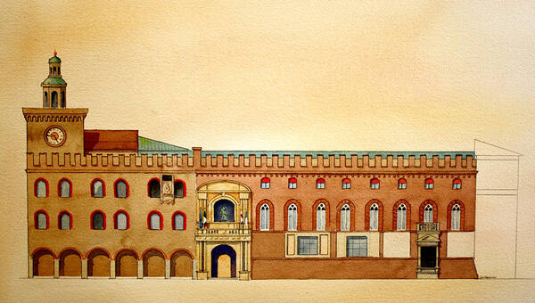 Bologna Italy Poster featuring the painting Palazzo d'Accursio Bologna Italy by William Renzulli