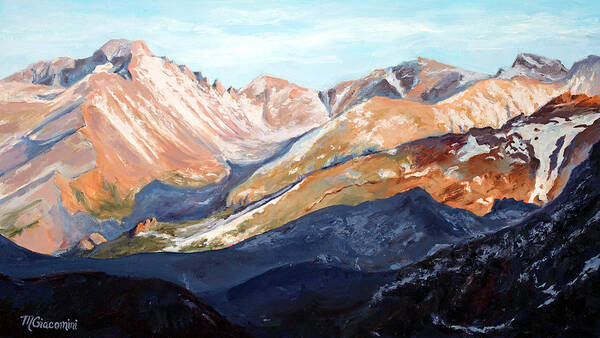 Mountains Poster featuring the painting Longs Peak from Trail Ridge Road by Mary Giacomini