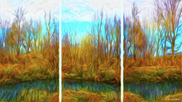 Joelbrucewallach Poster featuring the digital art Misty River Vistas - Triptych by Joel Bruce Wallach