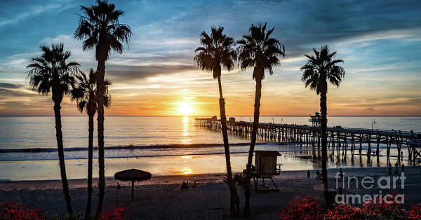 Beach Poster featuring the photograph San Clemente Pier at Sunset by David Levin