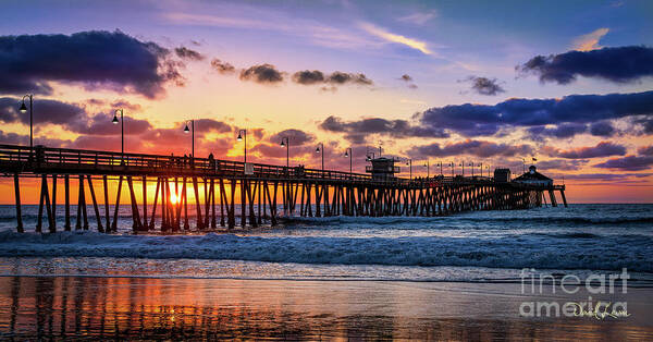 Beach Poster featuring the photograph What Lights a Pier at Sunset #2 by David Levin