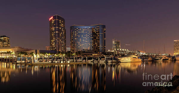 Boats Poster featuring the photograph Marriott Marquis San Diego Marina at Night by David Levin