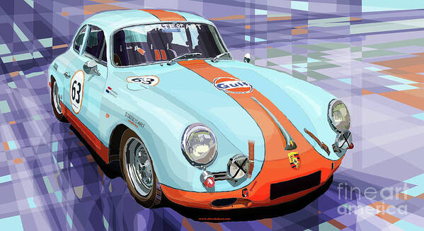 Shevchukart Poster featuring the mixed media Porsche 356 Gulf by Yuriy Shevchuk