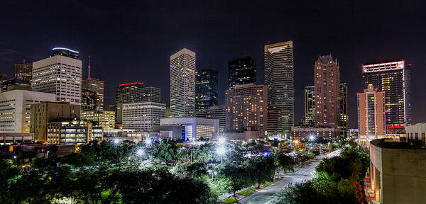 Tim Stanley Poster featuring the photograph Downtown Houston from the Toyota Center by Tim Stanley