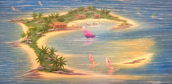 Duane Mccullough Poster featuring the painting Tropical Windy Island Paradise by Duane McCullough