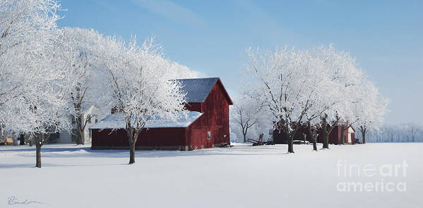 Farm Poster featuring the painting Winter Wonderland Red Barn Digital Painting by Robyn Saunders