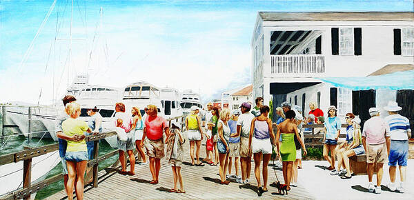 Fine Art Poster featuring the painting Beach/Shore II Boardwalk Beaufort Dock - Original Fine Art Painting by G Linsenmayer