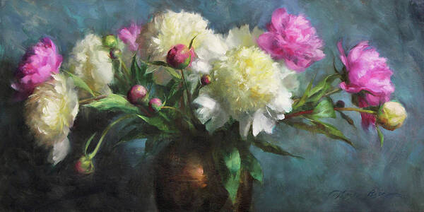 Peonies Poster featuring the painting Spring Peonies by Anna Rose Bain