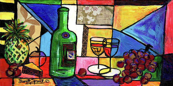 Abstract Art Poster featuring the painting Still Life with Fruit and Wine #301 by Everett Spruill