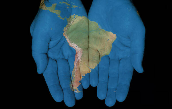 World Map Poster featuring the photograph South America In Our Hands by Jim Vallee