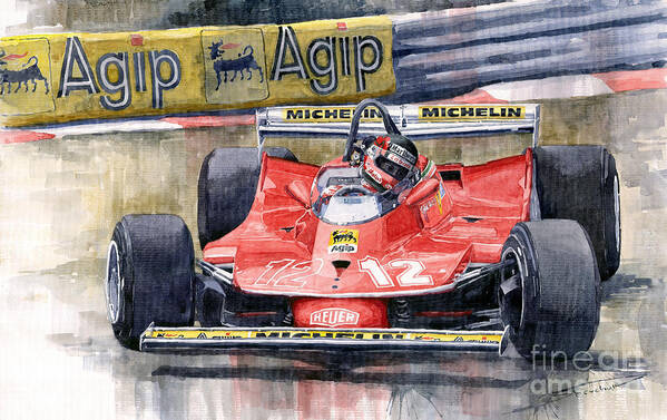 Shevchukart Poster featuring the painting Ferrari 312T4 Gilles Villeneuve Monaco GP 1979 by Yuriy Shevchuk