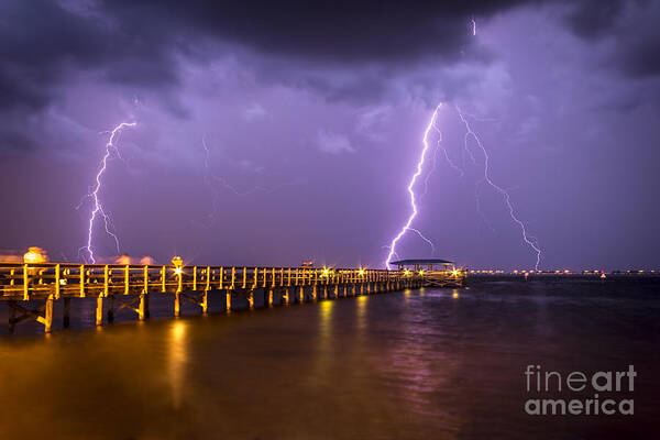 Tampa Bay Poster featuring the photograph Lightning at the Pier by Marvin Spates
