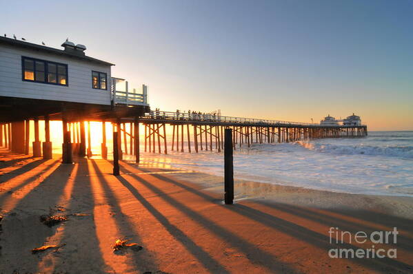 Malibu Poster featuring the photograph Malibu Pier Sunburst by Richard Omura